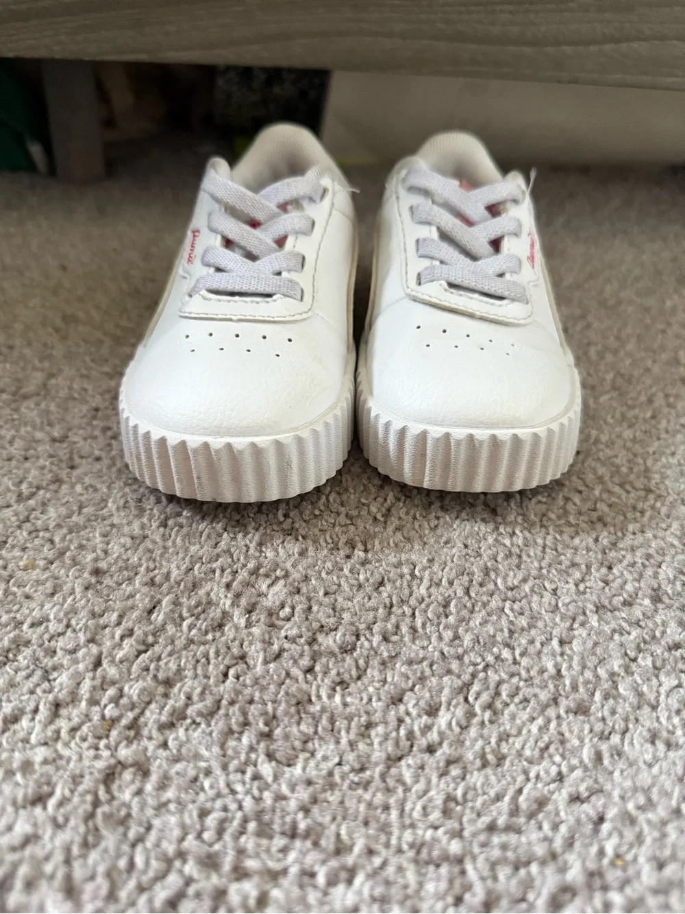 Puma Kids White Sneakers with Pink Logo Accents